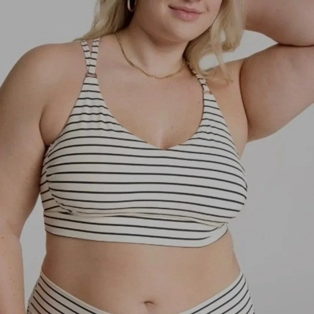 CALIA Bikini Top White Black Striped V-Neck Crisscross Back XXL